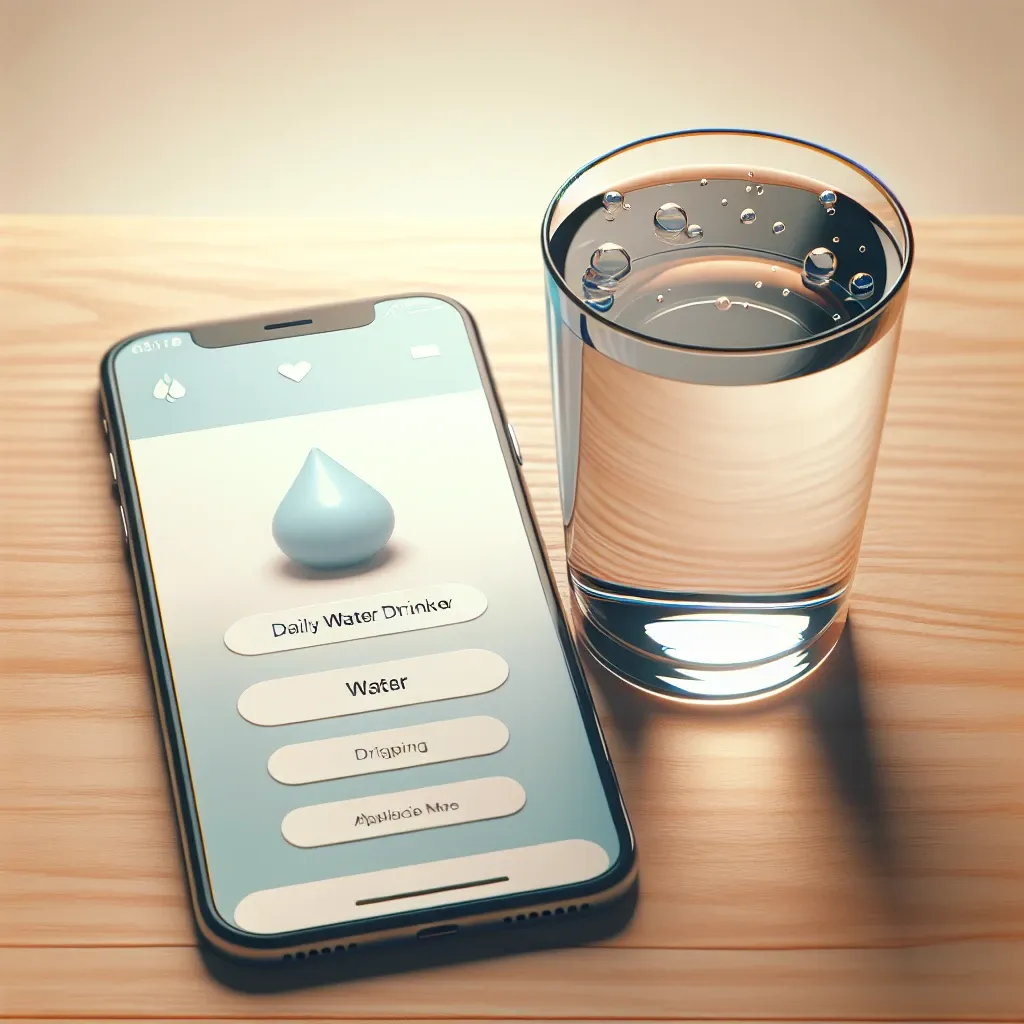 "Ilustrasi aplikasi pengingat minum air harian di smartphone, menampilkan antarmuka yang user-friendly untuk membantu pengguna tetap terhidrasi dengan mudah."