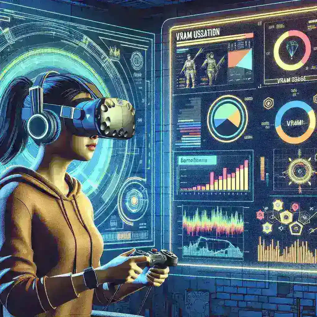 "Grafik monitor menunjukkan penggunaan VRAM saat bermain game, dengan statistik dan grafik performa yang jelas terlihat, mendukung artikel tentang cara memantau penggunaan VRAM selama sesi game."